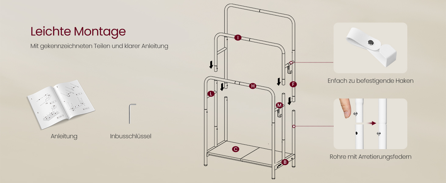 Підставка для рушників VASAGLE, стояча, з 3-ма перекладинами, 70 x 30 x 100 см, 2 гачки, полиця, для рушників, халатів, чорний, LLS019B01