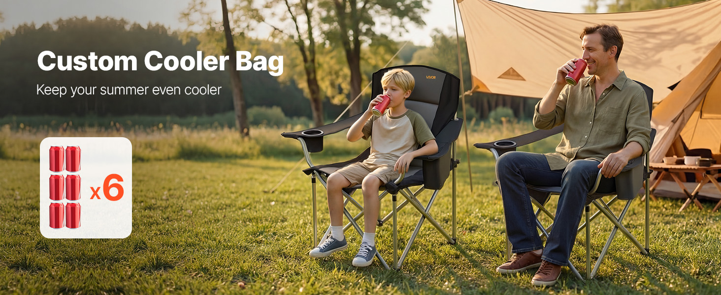 Складні кемпінгові крісла VEVOR 2 шт, надміцні (204 кг), з підлокотниками та підсклянником, для риболовлі та відпочинку на природі