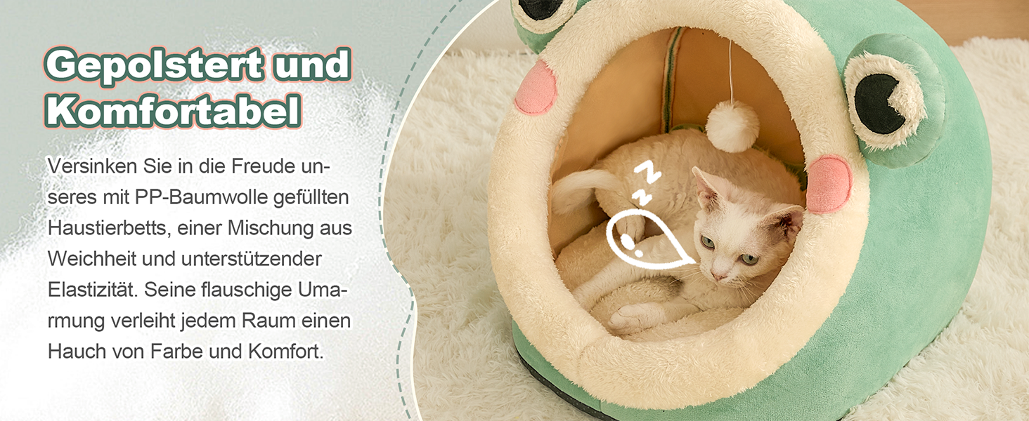 Кішечка Будиночок-Печера для Кішок, М'яке Ліжко-Печера для Кішок, Зелений, Розмір M (38x37x32 см), з Нековзним Дном та Знімним Матрацом