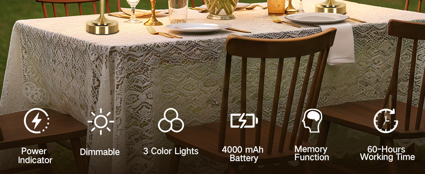 Акумуляторна LED настільна лампа OUTON з зарядкою та димером, 3 кольори світла, 4000mAh, до 60 год роботи, золота - 1 шт.