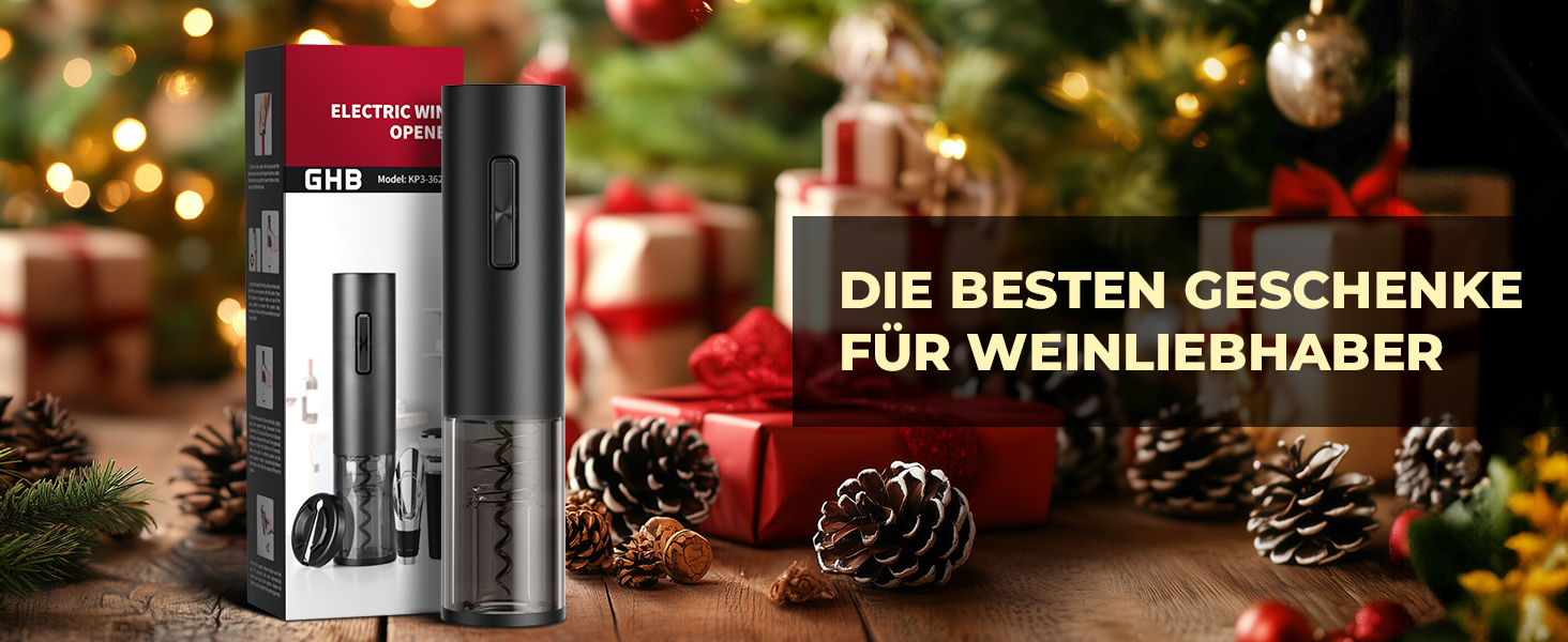 Електричний відкривачка для вина GHB 6-в-1 з USB-зарядкою, зрізач фольги, виливає вино та вакуумний затвор. Подарунок для поціновувачів вина