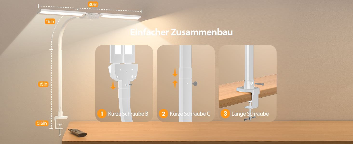 LED лампа настільна з двома головками, регульована яскравість, кріплення на струбцині, захист очей, денне світло, для офісу та ПК, RGB