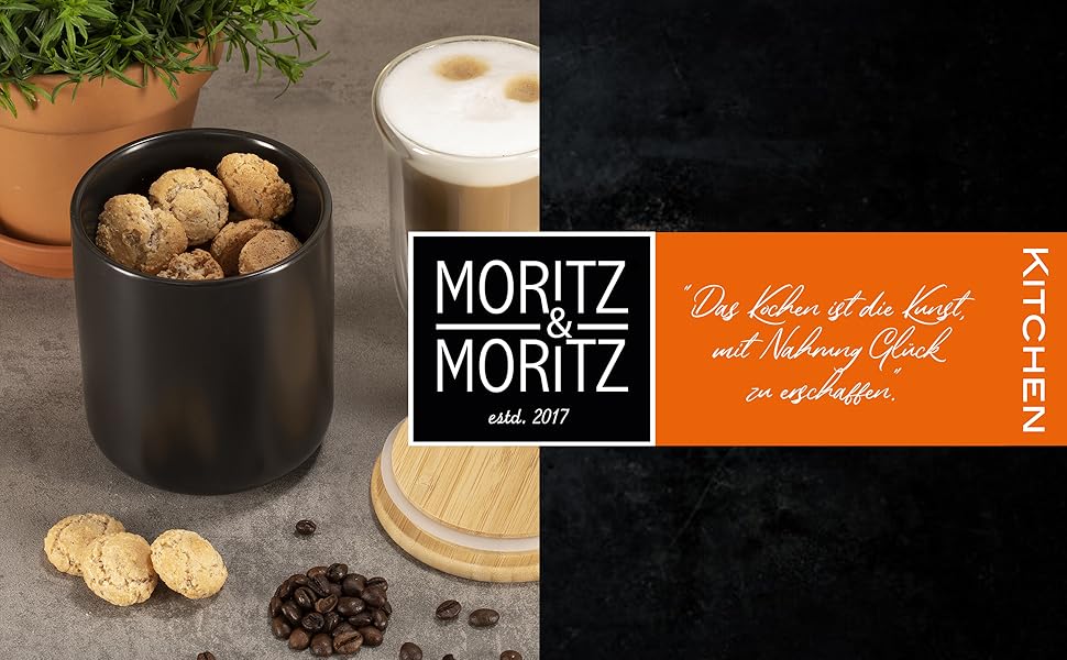 Керамічна банка Moritz & Moritz 600 мл з бамбуковою кришкою, чорна, для зберігання сипучих продуктів, кави, мюслі або ванних аксесуарів, з можливістю підпису