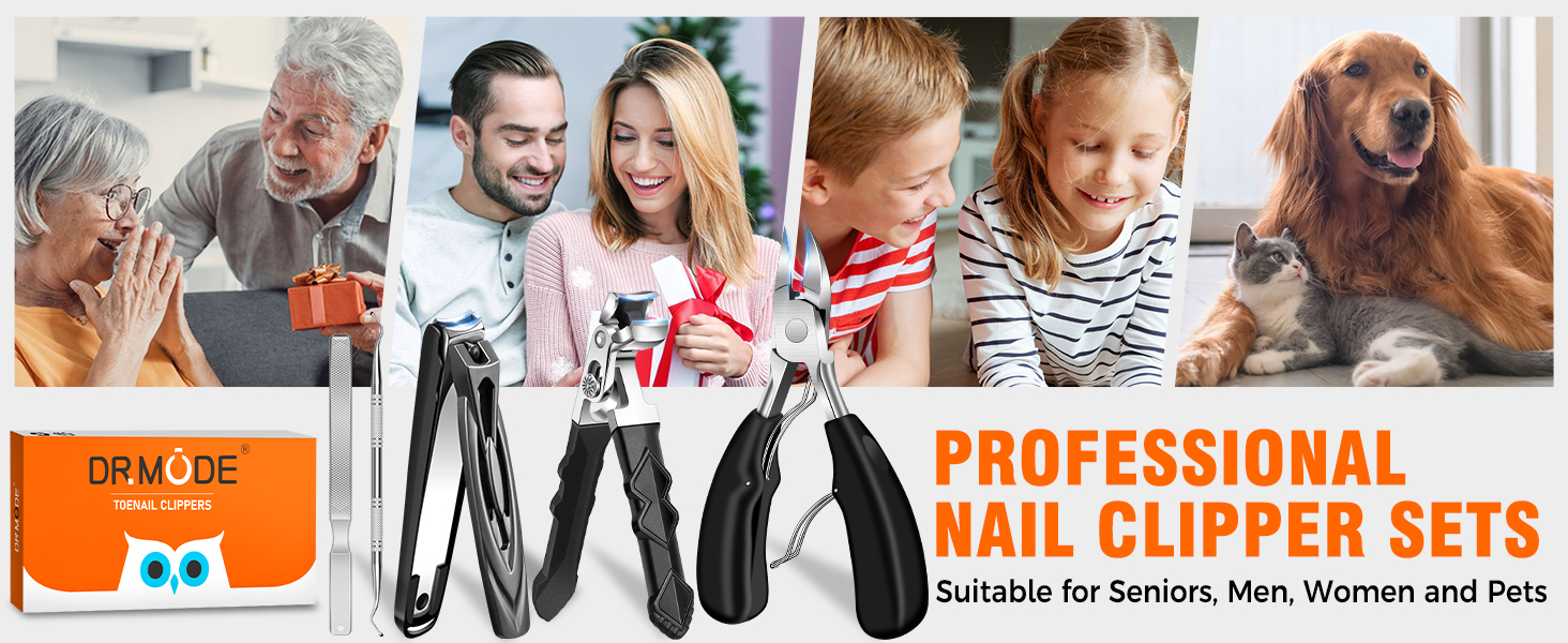 Професійний нігтеріз для нігтів, DRMODE для товстих нігтів, для людей похилого віку, з широким отвором, гострий, з похилою клинком, довга ручка (чорний)