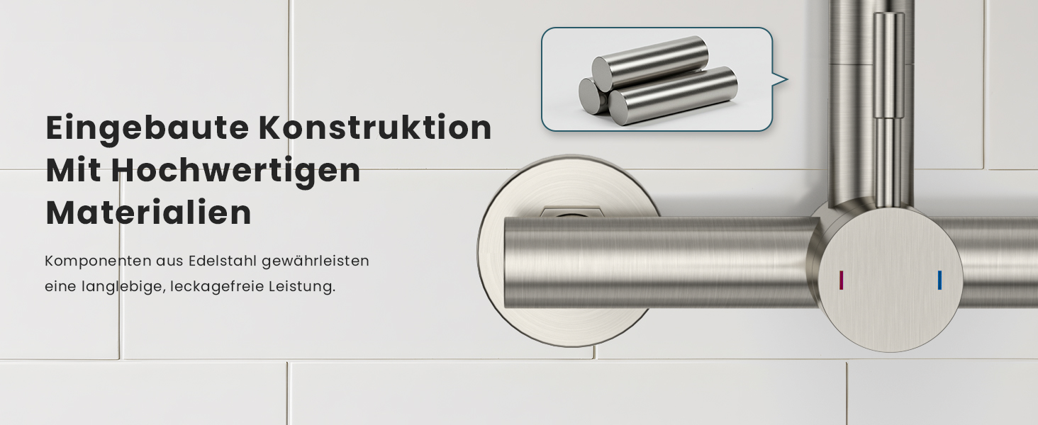 Змішувач кухонний настінний DAYONE з висувною лійкою, нержавіюча сталь, 3 режими, 360° обертання, відстань між отворами 15 см, матовий