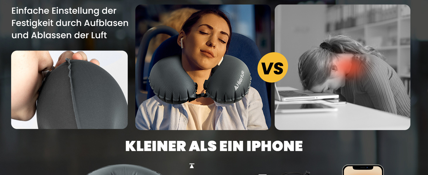 Надувна подушка для шиї HIKENTURE для подорожей літаком, поїздом - ультралегка, сіра