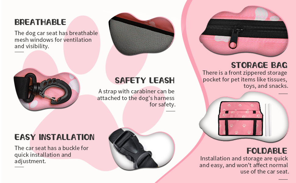 Автомобільний лежак для собак Flagest: зручний, знімний, 40x32x24 см (рожевий)