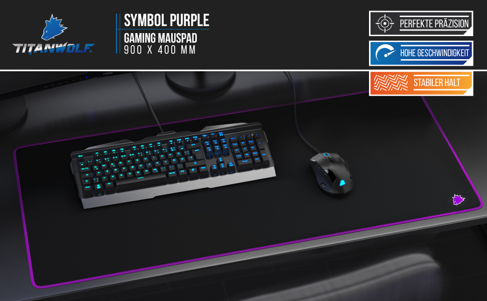 Килимок для миші TITANWOLF XXL 900x400mm - великий, фіолетовий, для геймінгу