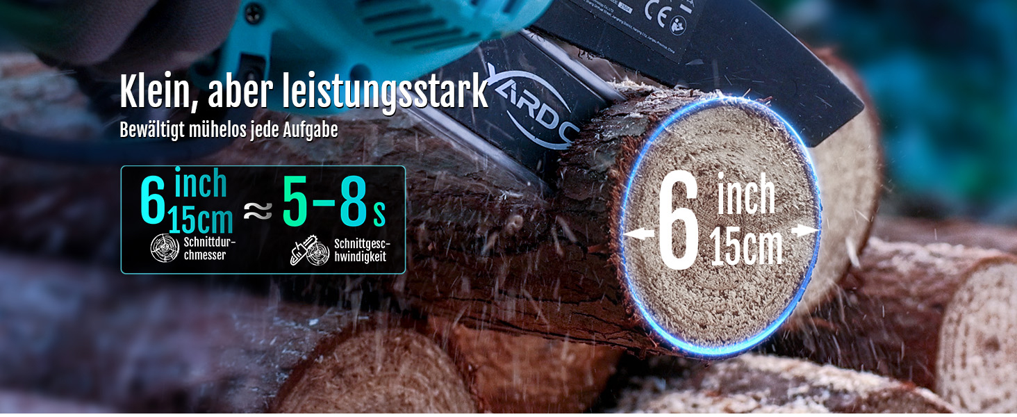 Mini акумуляторна ланцюгова пила Yardcare 6 дюймів з автоматичним змащенням, акумулятор та зарядний пристрій, для обрізки гілок та дерева