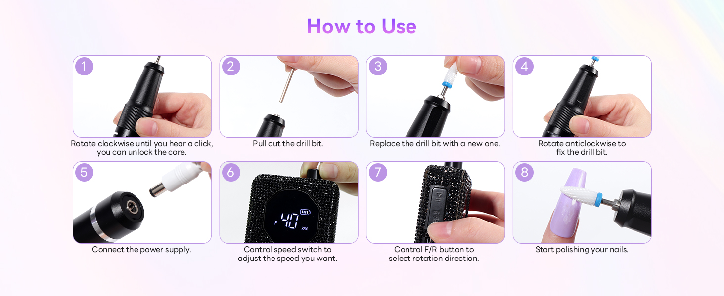 Професійний фрезер для нігтів SAVILAND Advanced 30S: електрична машинка для манікюру з 40000 об/хв, акумулятор 4000 mAh, чорний