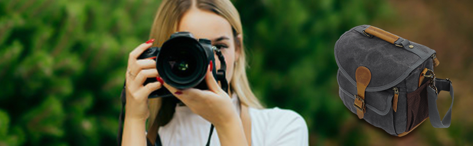 Сумка для фотоапарата BORDSTRACT через плече, велика, вінтажна, Canvas, для DSLR та аксесуарів, сіро-чорна, унісекс