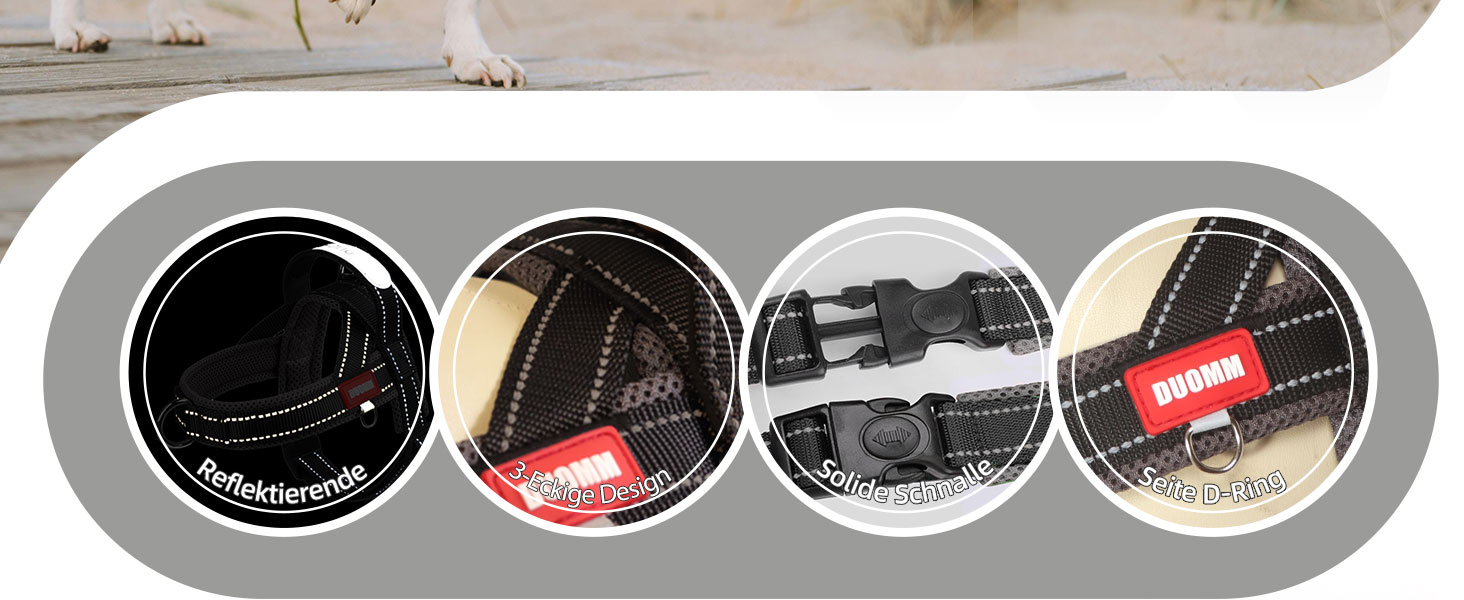 Нашийник для собак середніх та маленьких порід з повідком, кольоровий, з м'якою підкладкою, з ручкою та кільцем, світловідбиваючий, легкий, чорно-сірий, розмір M