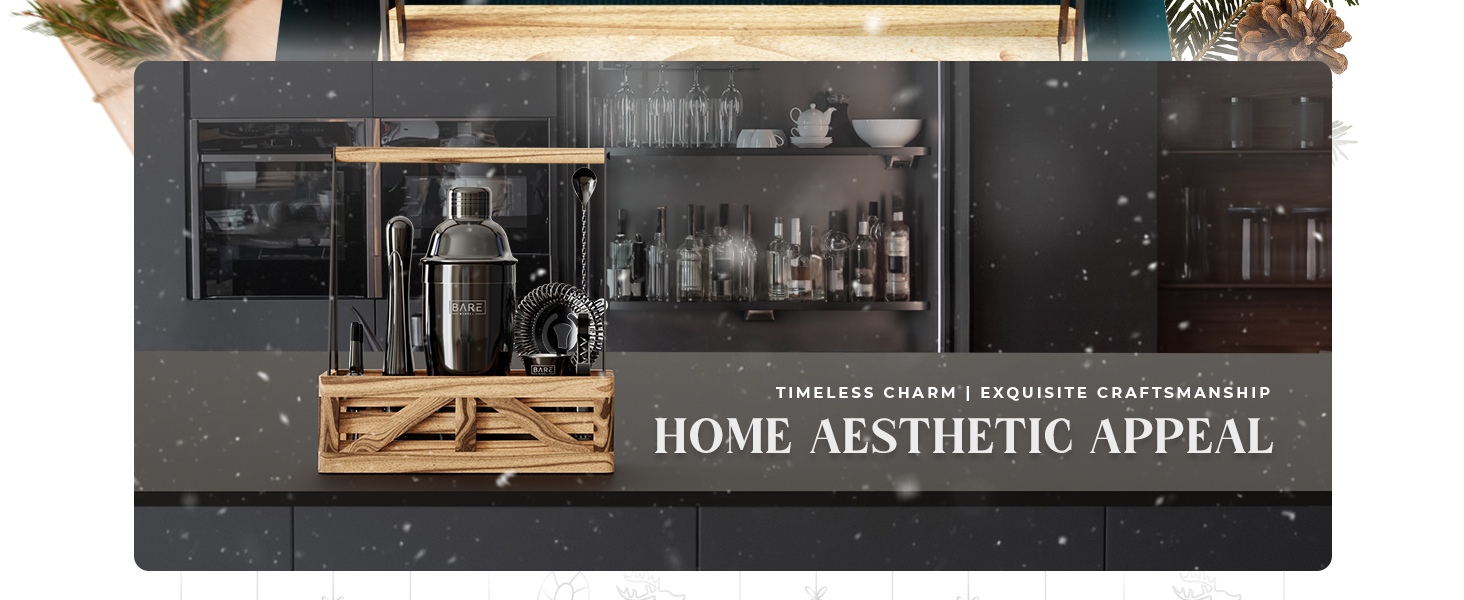 Набір бармена для приготування коктейлів Rose Gold 24oz: 12 предметів, дерев'яний підставник, рецепти, професійний барний аксесуар