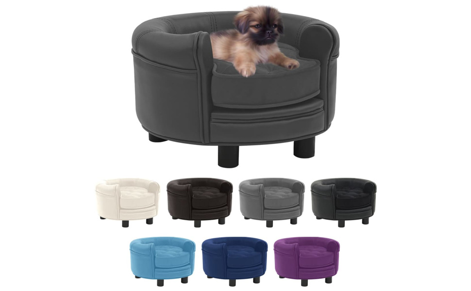 Диван для собак VidaXL, чорний, 48x48x32 см, плюш, штучна шкіра