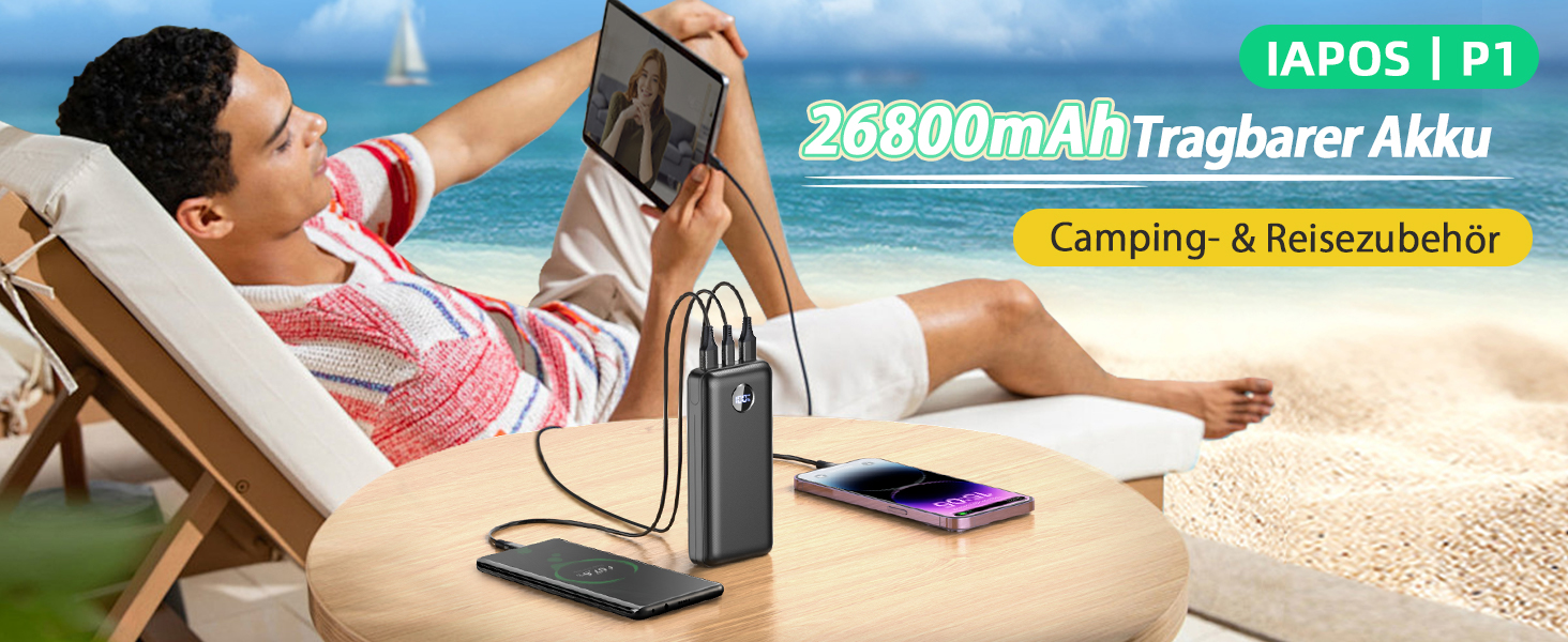 Power Bank 26800mAh з швидкою зарядкою 22.5W, USB-C, PD 3.0, QC 4.0, сумісний з iPhone та Samsung Galaxy