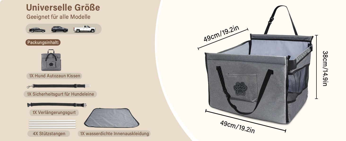 Автокрісло для собак середніх та маленьких порід – водовідштовхувальне, сіре. З безпечним ременем та сіткою. Зручне та компактне.