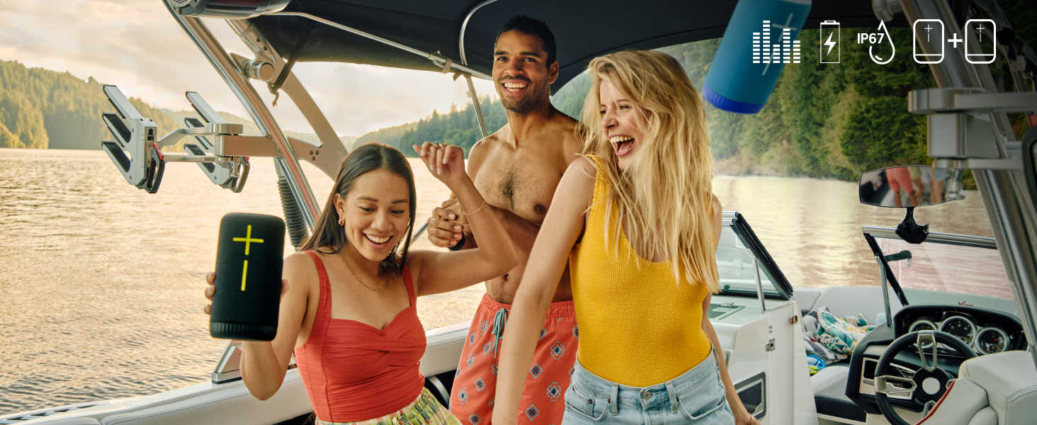 Портативна Bluetooth колонка Ultimate Ears Everboom: Водонепроникна (IP67), плаваюча, з глибокими басами та 360° звуком, до 20 годин роботи, радіус дії 55м - Чорний