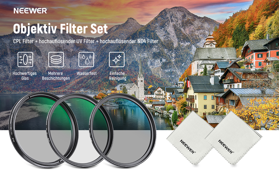 Набір фільтрів NEEWER 67mm ND (нейтральний) з кейсом: UV, CPL, ND4, поляризаційний, сірий фільтр для об'єктивів камер