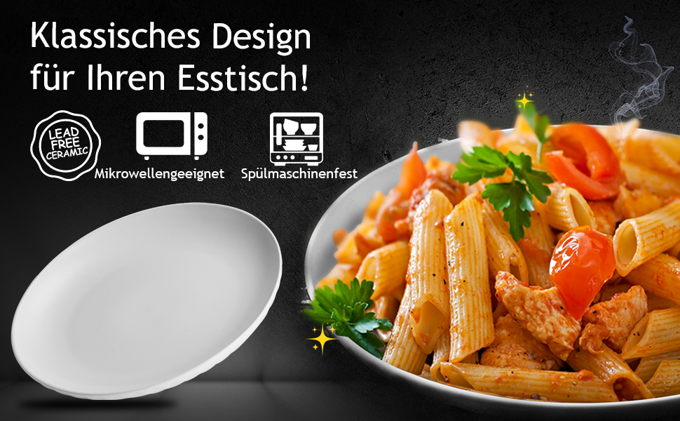 MIAMIO Набір посуду з 24 предметів з кераміки (тарілки) для 6 осіб, Palmanova Kollection. Підходить для миття в посудомийній машині та використання в мікрохвильовці.