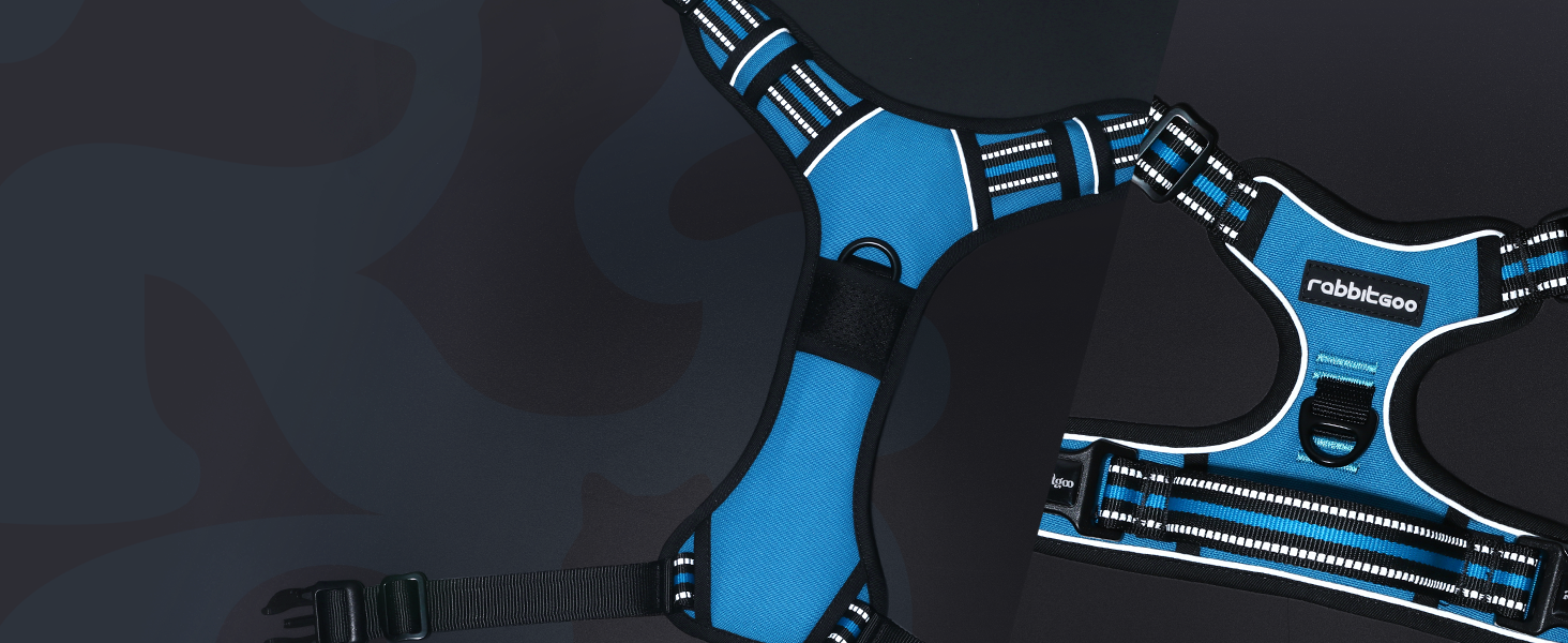 Нашийник для собак Rabbitgoo, великі породи, регульований, проти тяги, з ручкою, м'який, світловідбиваючий, блакитний, L (XL, 1 шт.)