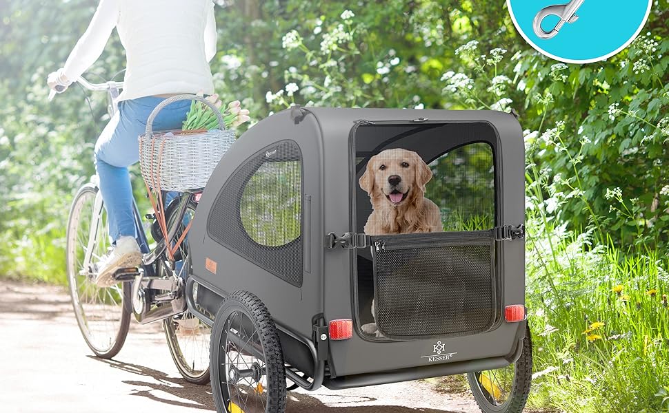 KESSER® Переноска для собак Боксер 2-в-1, велосипедна та прогулянкова, велика (250л), з прапорцем та сумкою, матеріал 600D Oxford Canvas, складана SmartSpace, до 45кг (антрацит/чорний)