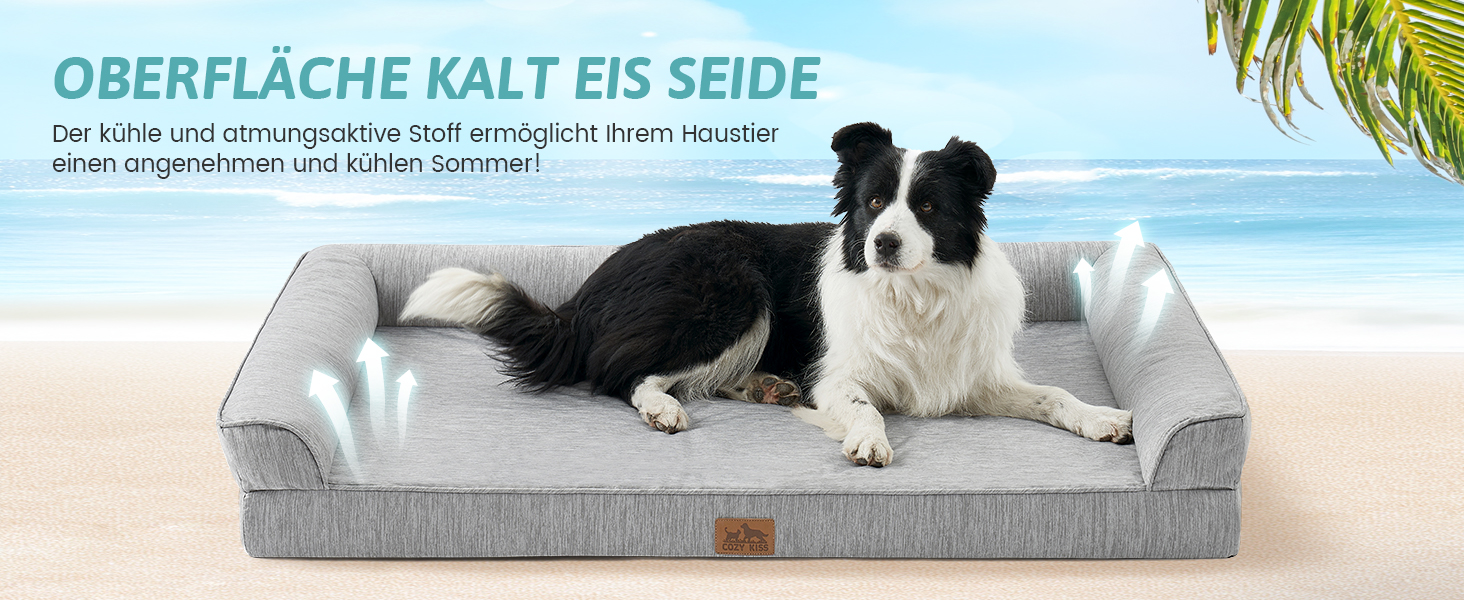 Ортопедичне ліжко для собак середнього розміру COZY KISS з знімним, пральним чохлом. Підтримує хребет, водонепроникні бортики та протиковзна основа. Розмір: 91x69x16 см, колір: сріблясто-сірий