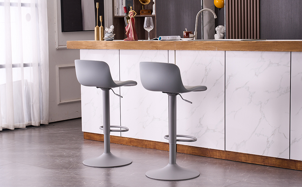 YOUNIKE Adjustable Bar Stools 2-Pack - Kitchen Bar Chairs with Backrest, Faux Leather, Grey
