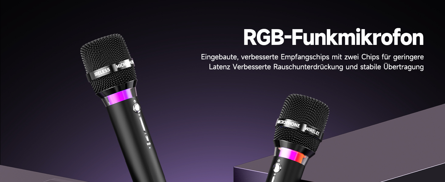 Бездротовий мікрофон з LED-підсвіткою, подвійний, акумуляторний, караоке, чорний