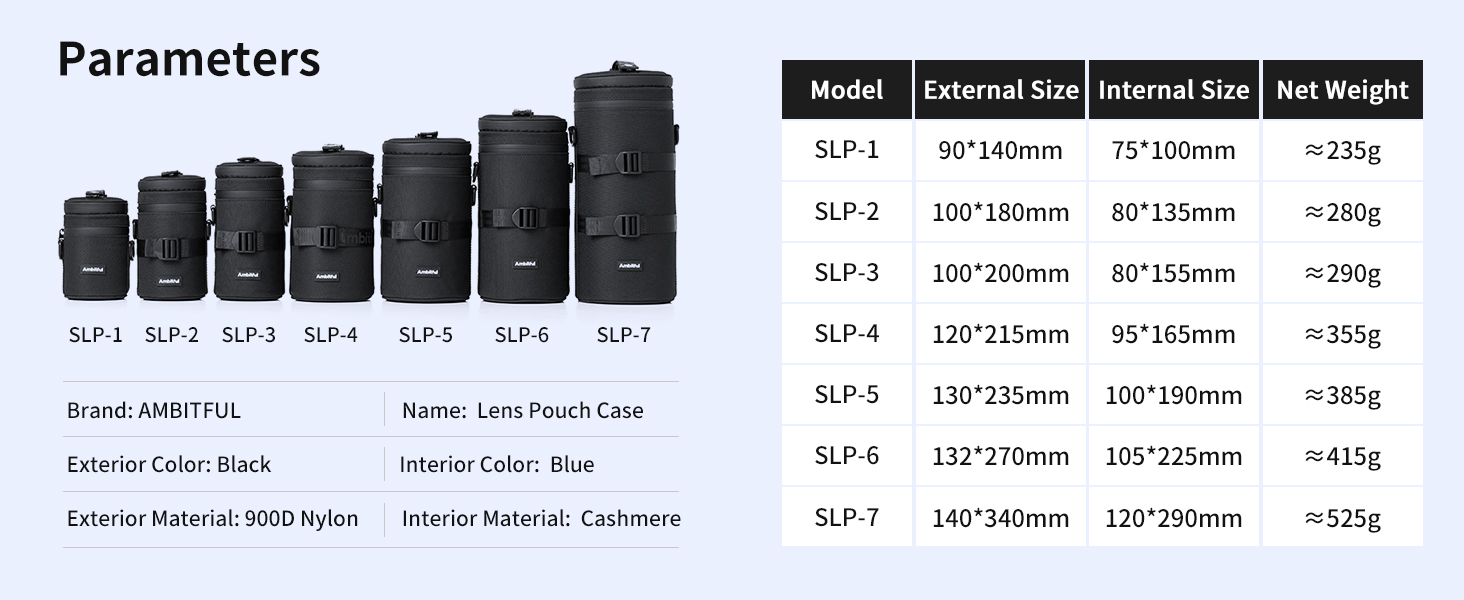 Захисний чохол для об'єктива камери AMBITFUL: водонепроникний, пилонепроникний, ударостійкий. Підходить для Sony, Nikon, Canon, Fujifilm, Tamron (до 110x225 мм)