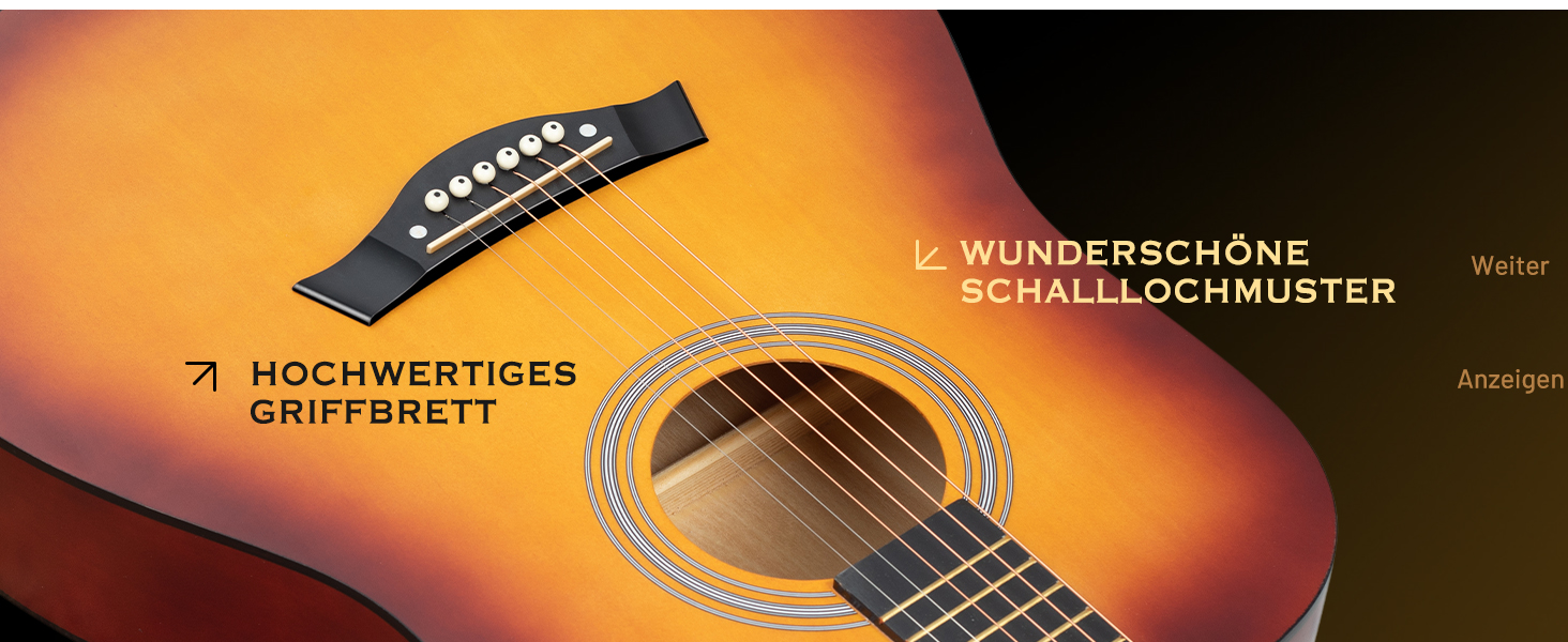 Акустична гітара CAHAYA Lindenholz CY0354: Комплект для початківців, дітей та дорослих, з чохлом, запасними струнами, каподастром, медіаторами та наклейками на лади