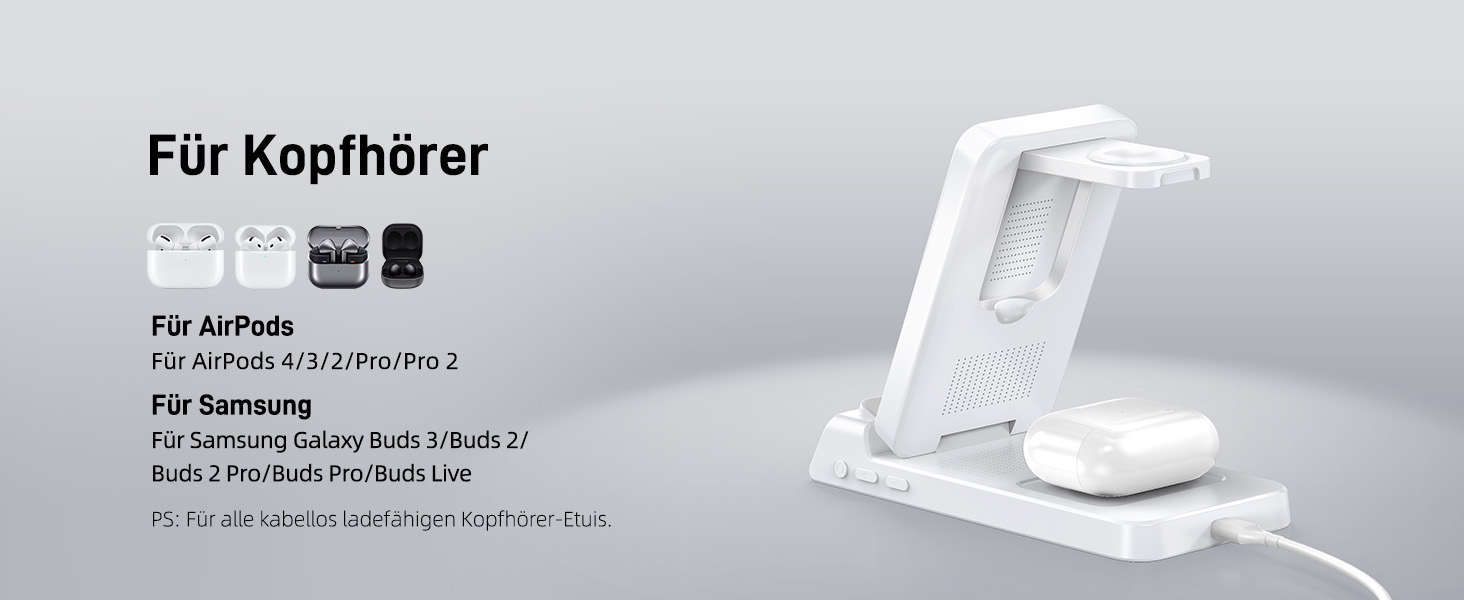 MagSafe Зарядна станція 3-в-1 для Apple Watch та iPhone 15/16/17 Pro Max, бездротовий зарядний пристрій для AirPods (25W адаптер, білий)