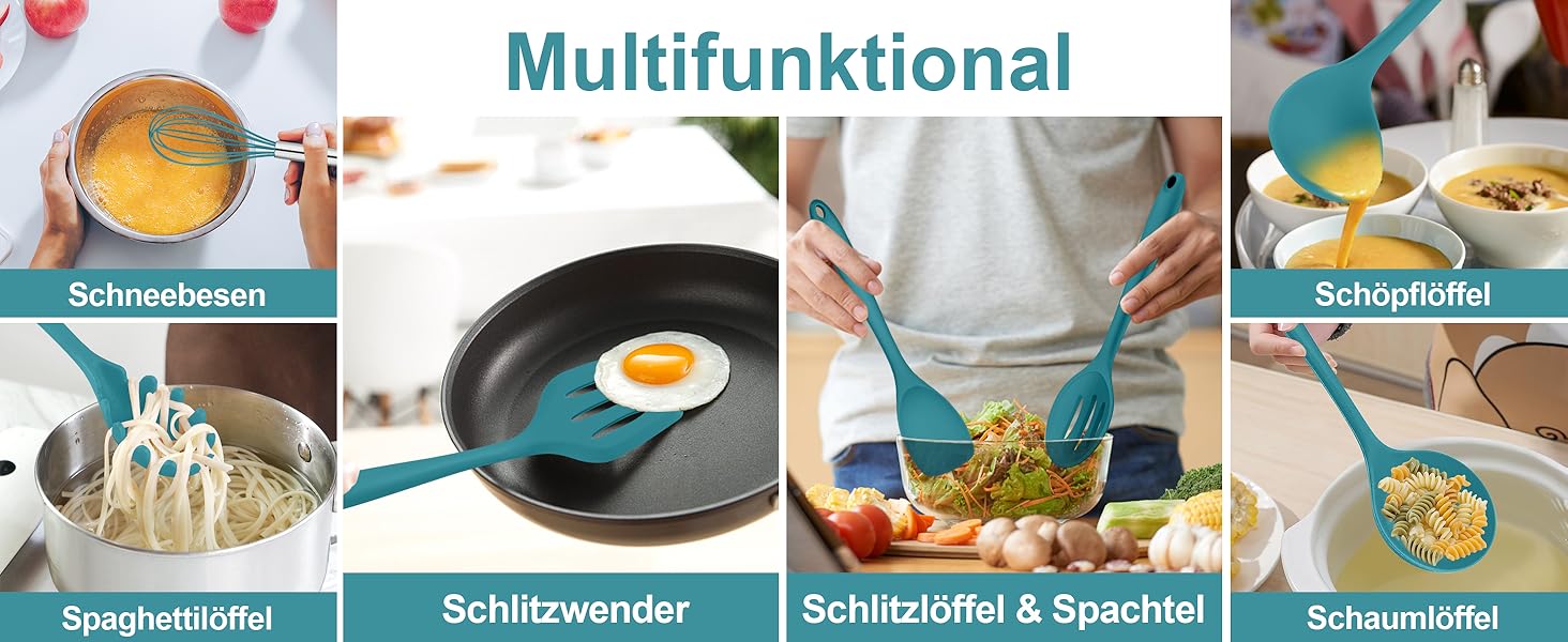 Набір кухонних аксесуарів Homikit, 16 шт. з тримачем, синій. Жаростійкий кухонний інвентар, набір кухонного приладдя, придатний для миття в посудомийній машині