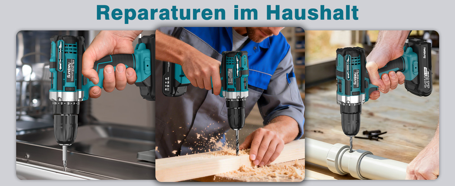 Акумуляторний шуруповерт Sundpey Set з 2 акумуляторами 2.0Ah, 21V, 1500 об/хв, 45Nm, 18+1 режим, LED-підсвічування, для ремонту та DIY