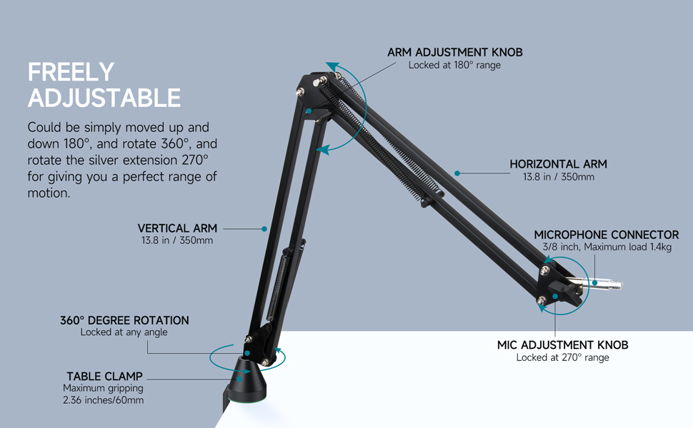 Кріплення для мікрофона HyperX QuadCast/S/ProCast від YOUSHARES: регульований штатив з адаптером 3/8' - 5/8'