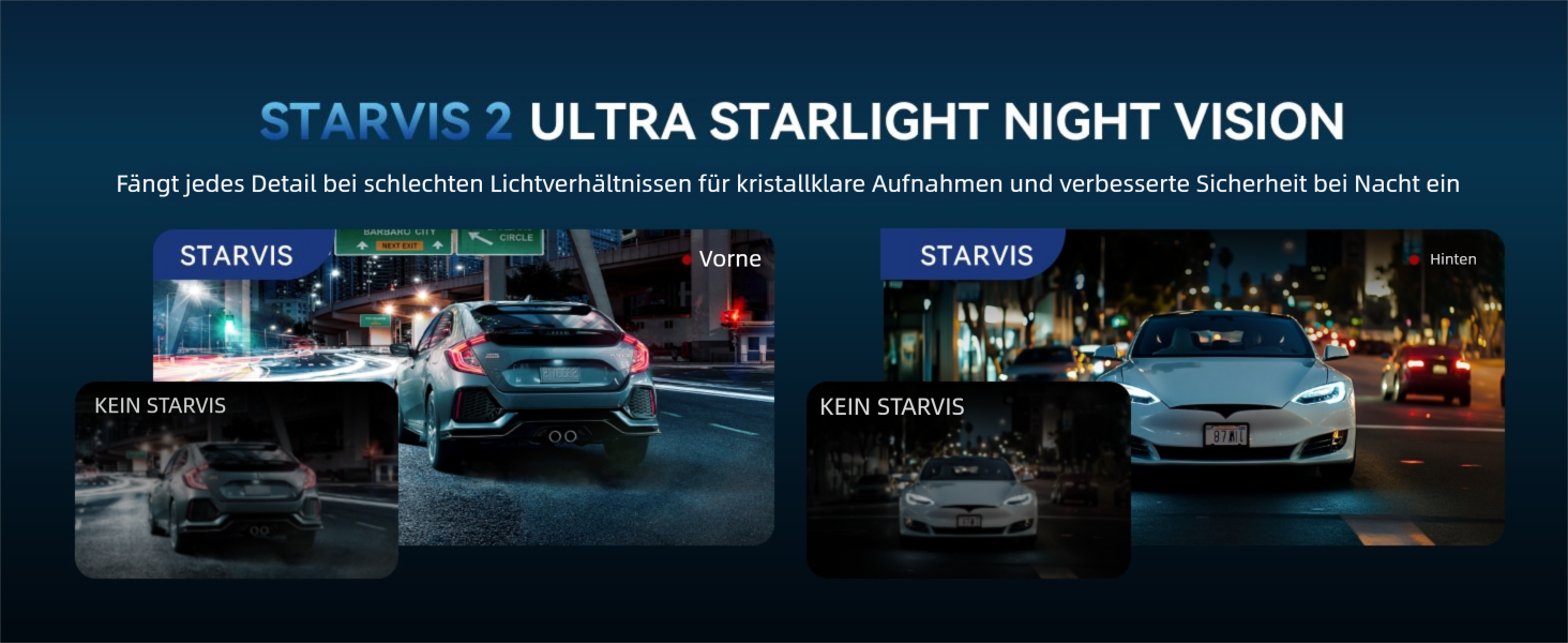 Автомобільний відеореєстратор TECXERLLON 4K Dual Dashcam (передній та задній), нічна зйомка Starlight, GPS, WDR, G-сенсор, режим паркування 24г, кут 160°/150°, карта пам'яті 64ГБ у комплекті