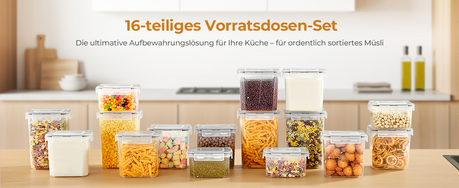 Набір контейнерів для зберігання FOHERE 16 шт. (2л, 1.45л, 0.8л) з кришкою, BPA-free, для кухні, з етикетками