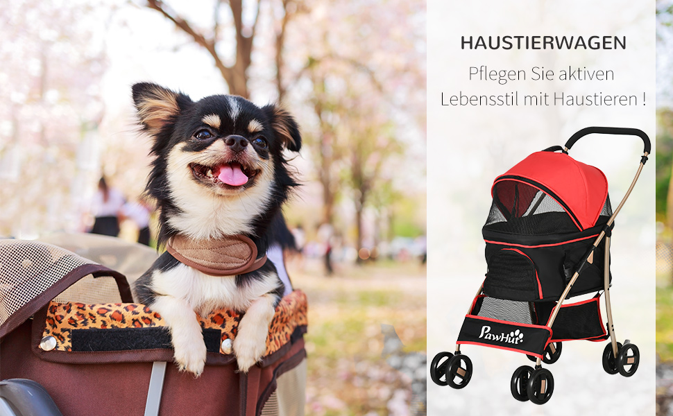 PawHut: Трюковий візок для собак та котів 2-в-1, червоний