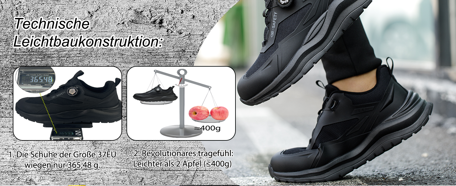 Робочі черевики чоловічі/жіночі, захисні черевики зі сталевою капами, легкі, неслизькі, дихаючі, водонепроникні, літні, чорні. Розмір 47 EU (відповідає 46.5 M105)