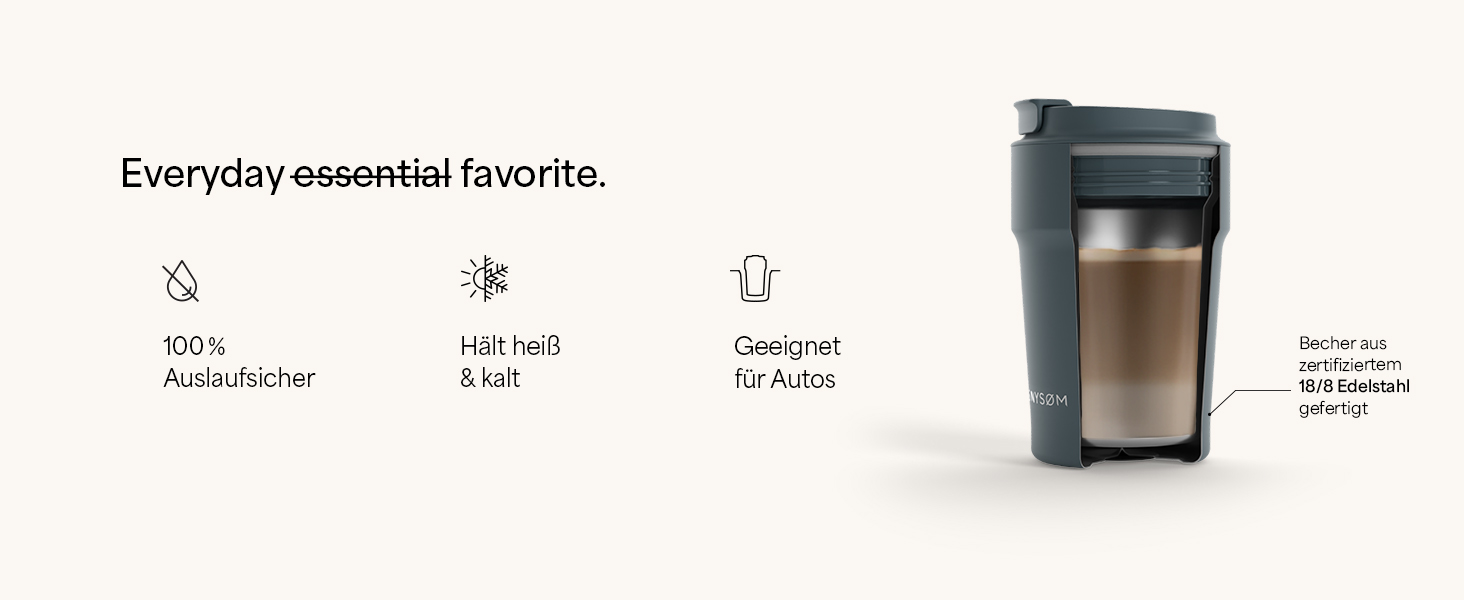 Термокружка для кави та чаю LARS NYSØM 380 мл Almond Beige | Термокружка з нержавіючої сталі, ізольована, з кришкою, що не протікає | 0,38 л