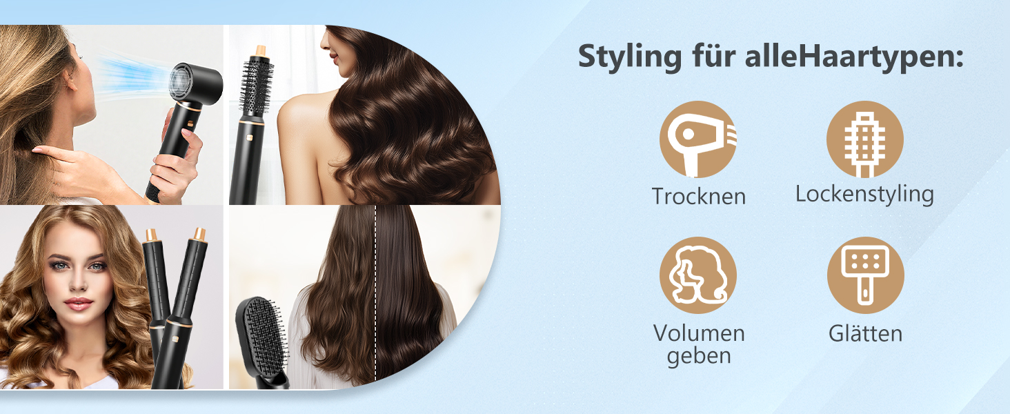 RUIZHI Airstyler 5 в 1: Фен-щітка для волосся з 5 насадками, 110000 обертів/хв, 3 температурні режими, для об'єму, локонів та випрямлення волосся