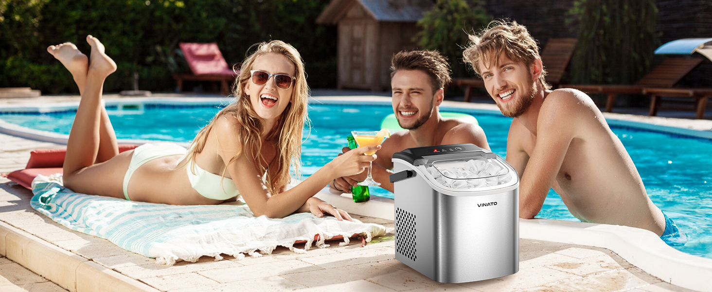 Машина для приготування льоду VINATO, компактна, 9 кубиків за 6-8 хвилин, портативна, продуктивність 12 кг/24 год, тиха робота, з лопаткою та кошиком для кухні, офісу, бару та вечірки, срібна