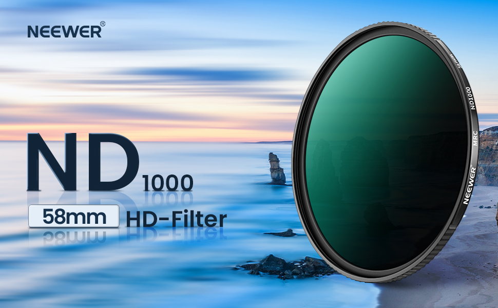 Фільтр ND1000 NEEWER 58mm - нейтральний, з нанопокриттям, HD скло, 10 ступенів