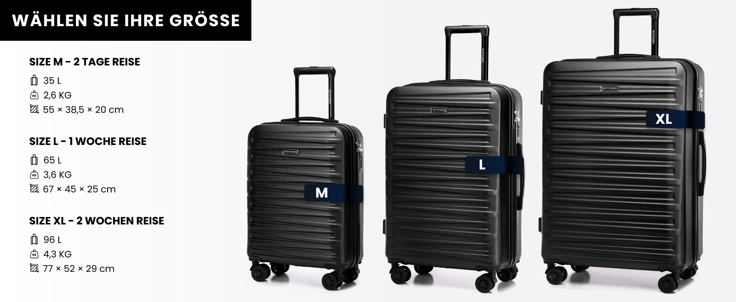 WITTCHEN Skyspeed Line - великий валіза з жорстким корпусом ABS, 4 колеса, телескопічна ручка, комбінаційний замок, чорний. Підходить для авіакомпаній Lufthansa, Eurowings, Ryanair, Condor