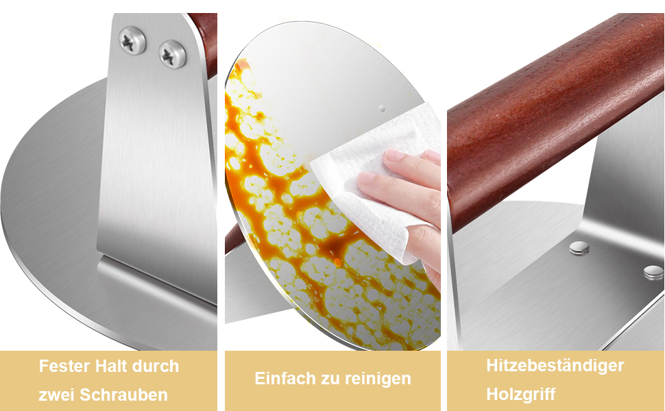 Професійна преса для smash burger CNARIO з нержавіючої сталі 16 см, пристрій для формування котлет з дерев'яною ручкою для гриля та BBQ