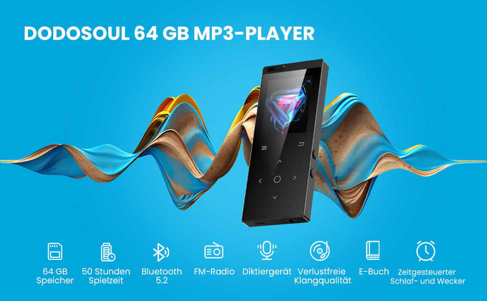 MP3 плеєр DODOSOUL 64GB з Bluetooth, FM-радіо, диктофоном та підтримкою E-Book та фотоальбомів