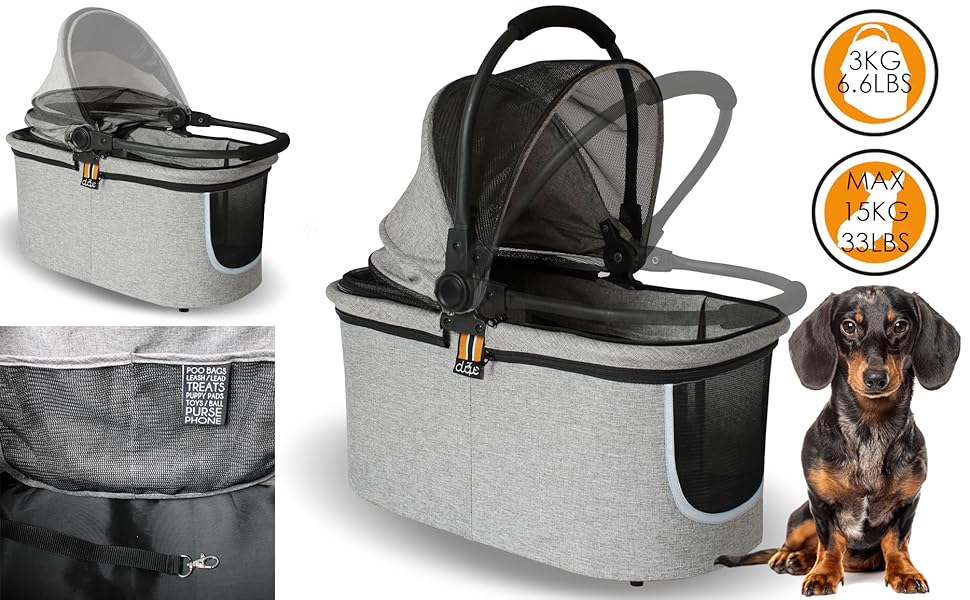 Візок-переноска для собак 2-в-1 CECE | Складаний візок з кошиком для покупок | Сірий меланж
