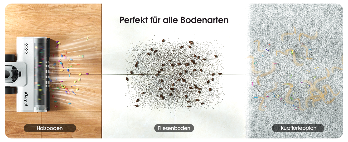 Бездротовий пилосос Klarpul 4800Pa з LED-дисплеєм та антизаплутувальною насадкою, 65 хвилин роботи, швидка зарядка 2 години, для твердих поверхонь та килимів, срібний