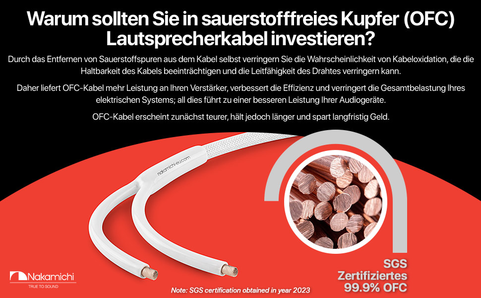 Акустичний кабель Nakamichi 12AWG з позолоченими банановими роз'ємами 24K, 3 метра, безкисневий мідний провід (OFC) в обплетенні, чорний — для домашнього кінотеатру та підсилювача