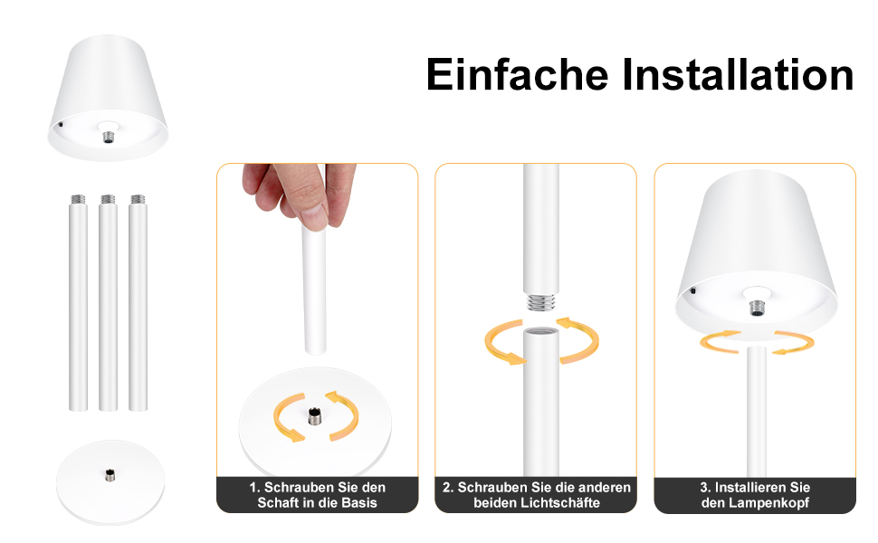 LED настільна лампа акумуляторна бездротова з сенсорним керуванням, USB-C, димування, 3 режими світла, регульована висота, IP54 водонепроникна для ресторану, спальні, бару, вулиці - біла