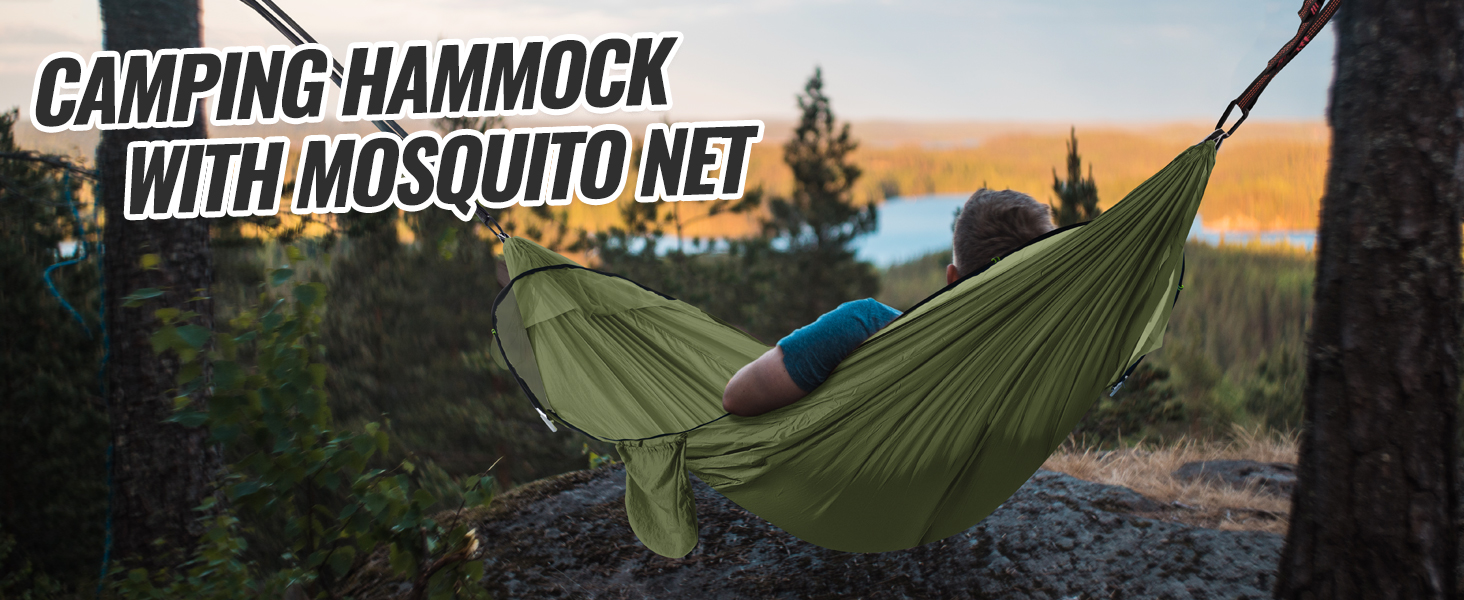 Легка туристична гамак з москітною сіткою, 300 кг | Гамак для кемпінгу, подорожей, рюкзаків, туризму, саду (270x140 см)